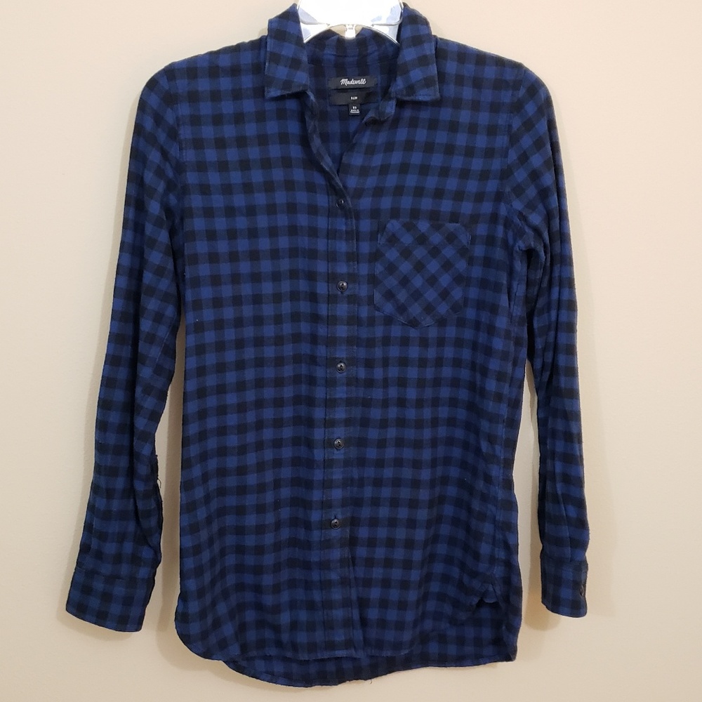 Madewell black-and-blue plaid shirt size XS